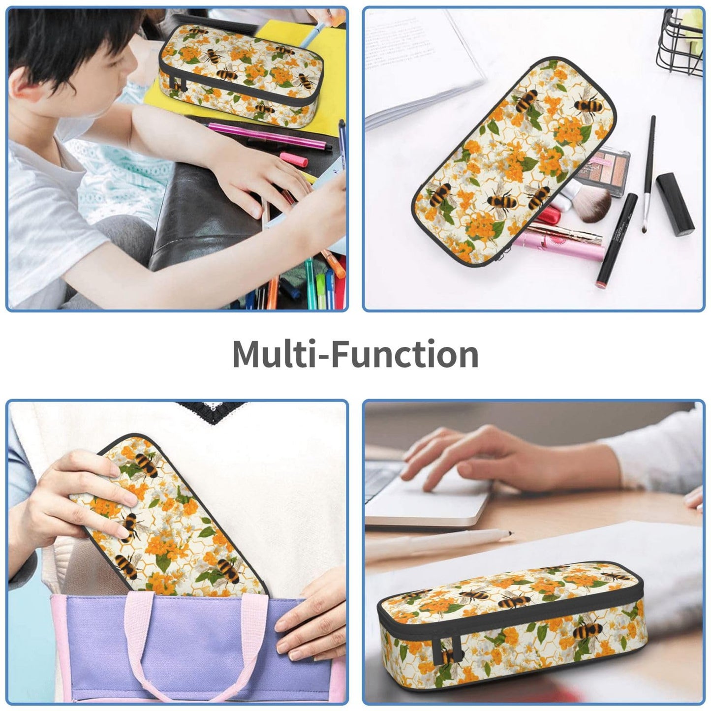Geoocii Bee Large Capacity Pencil Case Organizer Pencil Pouch Stationery With Zipper School Supplies Pencil Bag For Girls Boys Teens Adult Office