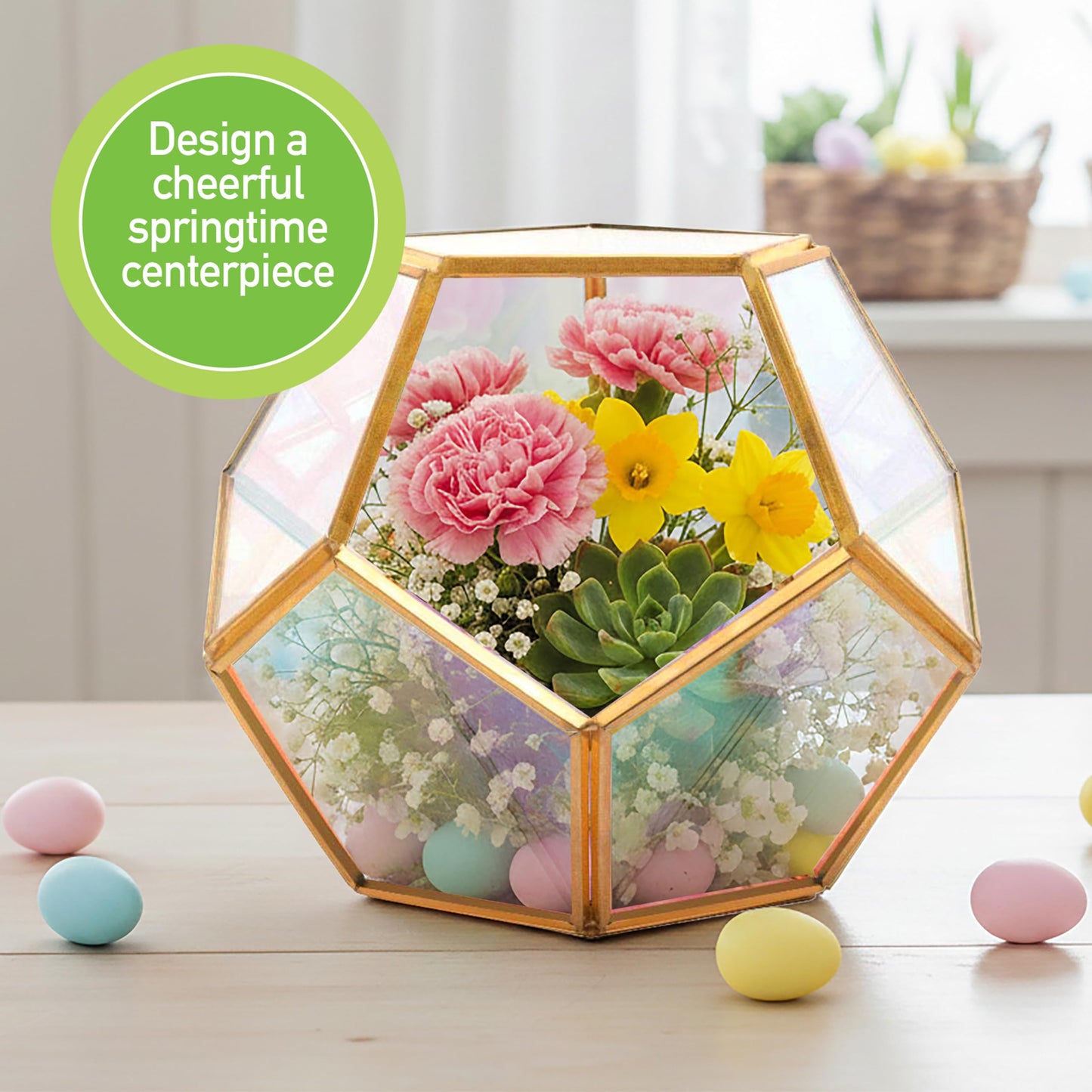 D'Eco Iridescent Glass Centerpiece (7x7x6)- Spring Home & Wedding Decor- Tabletop Geometric Planter Terrarium- Fill with Succulents, Cacti, Air Plants, Moss, Flowers for Plant Lovers