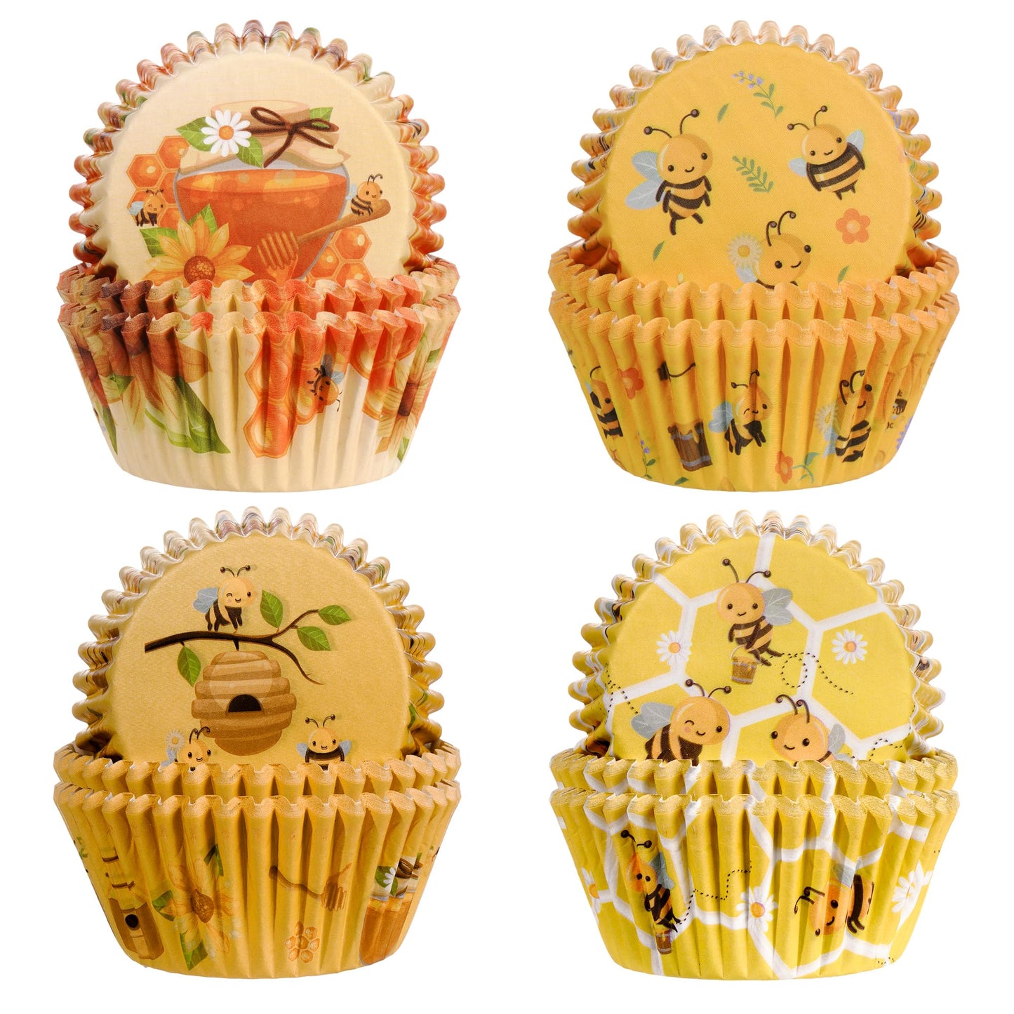 Glavatrix Bee Cupcake Liners, 200PCS Honey Bee Paper Baking Cups Yellow Muffin Cupcake Wrappers for Happy Bee Day Baby Shower Gender Reveal Spring Summer Garden Birthday Party Cake Dessert Decorations