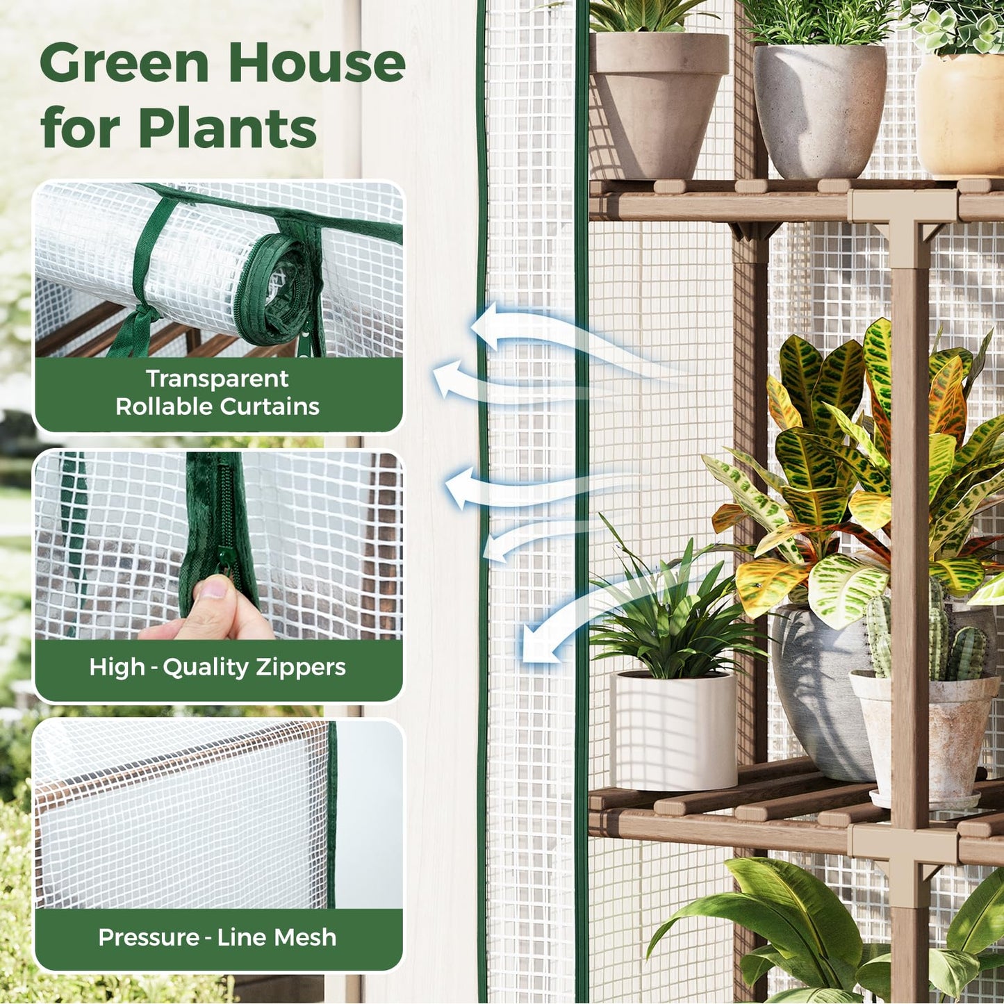 4 Tier Bamworld Mini Greenhouse for Outdoor Indoor 22 x 16 x 66-Inch Portable Greenhouses with Reusable PE Cover Small Greenhouse Kit for Outside Heavy Duty Patio Wooden Greenhouse Tent