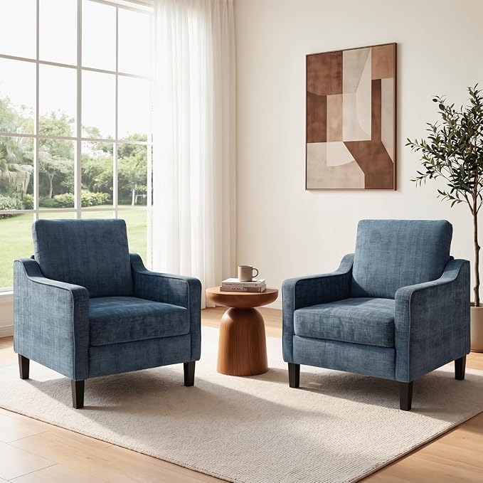 TLSUNNY Mid-Century Accent Chair, Modern Upholstered Chenille Armchair & Padded