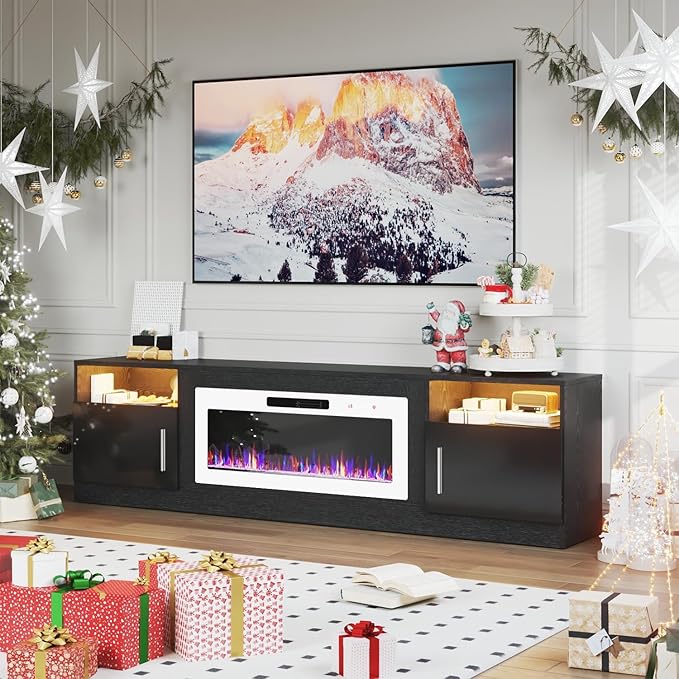 PRETZI Fireplace TV Stand with 36" Fireplace Up to 90" TVs, Remote Control