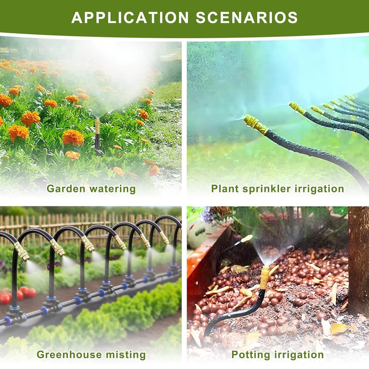 Drip Irrigation System - 100FT with Tool-Free Quick Connectors, 40 Copper Atomizing Nozzles & 360° Bendable Spray for Garden, Greenhouse, Lawn, Plants