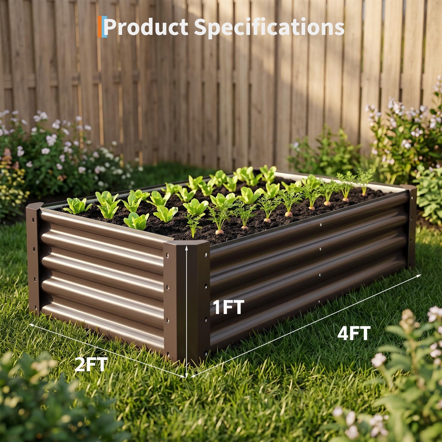ActiveTrail 2 Pack Galvanized Raised Garden Bed Kit, Large Rectangular Metal Oval Raised Garden Beds, Outdoor Deep Root Box Planter for Gardening, Vegetables, Flowers, Herbs (4x2x1FT, Brown)