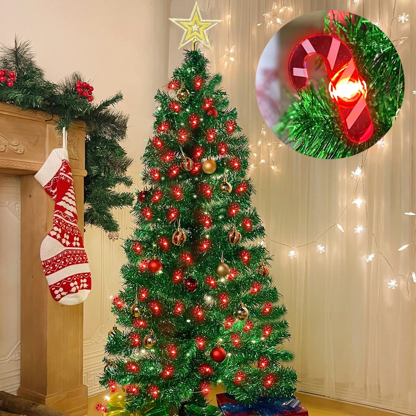 AMENON 26.2 Ft 80 Led Candy Cane String Lights Christmas Decor Battery Operated Fairy Lights Remote Control with Timer 8 Modes Holiday Xmas Decorations Indoor Outdoor Home Party Bedroom (Warm White)