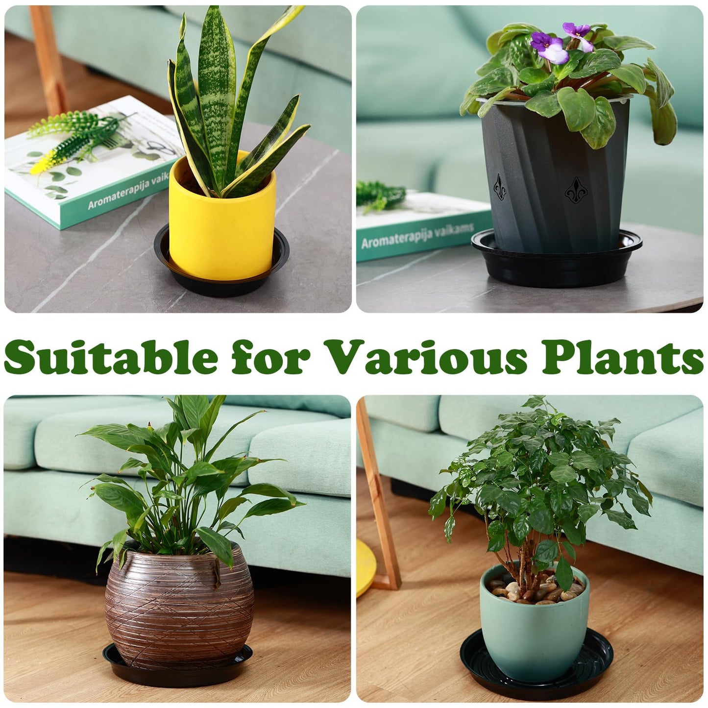 30 Packs 4 Inches Small Plant Saucers for Indoor Outdoor Use Heavy Duty Plastic Plant Plate Dish for Planter Bulk Round Flower Pot Drip Trays to Catch Water 4 to 20 Inch, Black