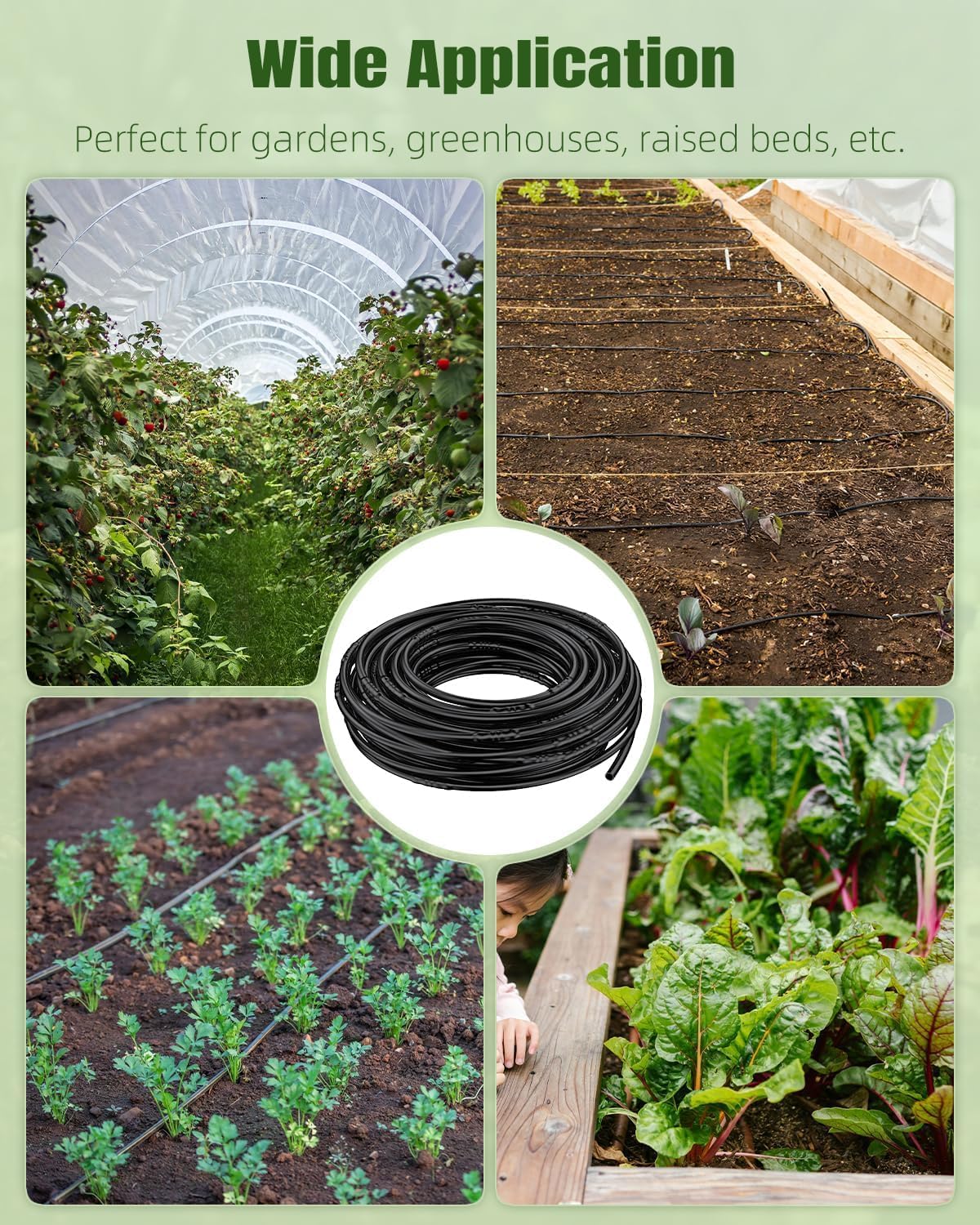 Pawfly 50 ft. 1/4" PE Irrigation Dripline Tubing, Black Polyethylene Distribution Line, Quick-Connect Compatible Drip Hose for Small Garden & Potted Plants