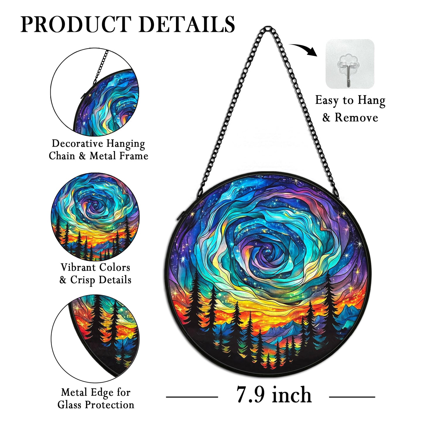 cvjutf Northern Lights Suncatcher Stained Glass Window Hanging Decor Ornaments, Nature Mountain Stained Glass Decor, Landscape Garden Lawn Sun Catchers Hanging Wall Art, Nature Lover Gifts,7.9x7.9In