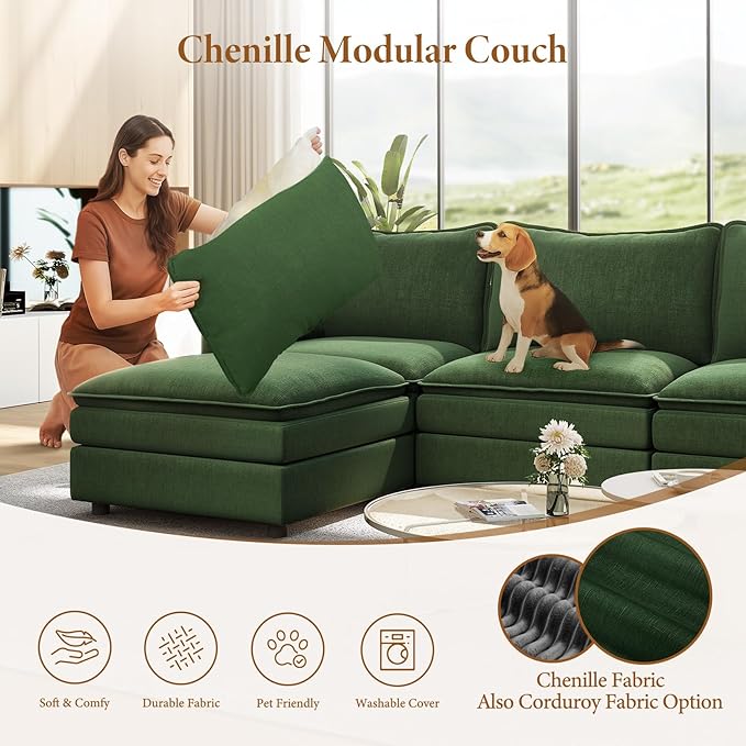Vesgantti 101" V-Shaped Corner Couch Sectional, 7 Seat Customizable Modular