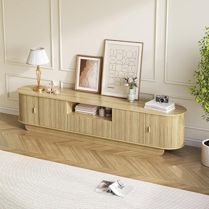 86.61'' Tambour TV Stand for 55-85 Inch, Modern Entertainment Center