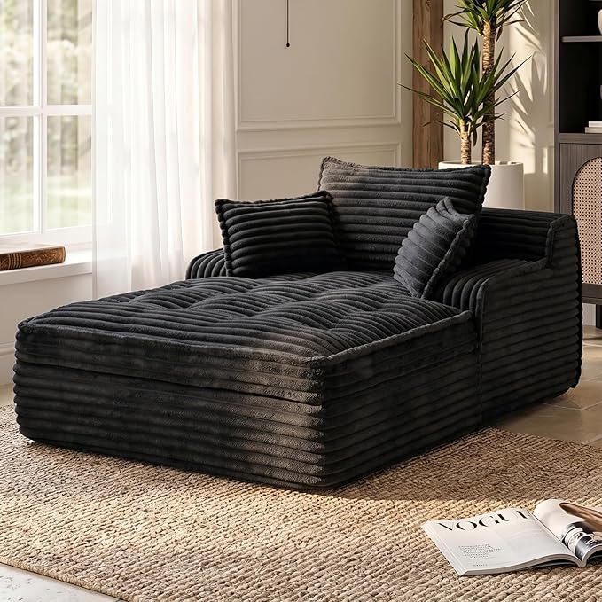 Boneless Chaise Lounge Couch Indoor, Oversized Corduroy Upholstered Sofa Bed