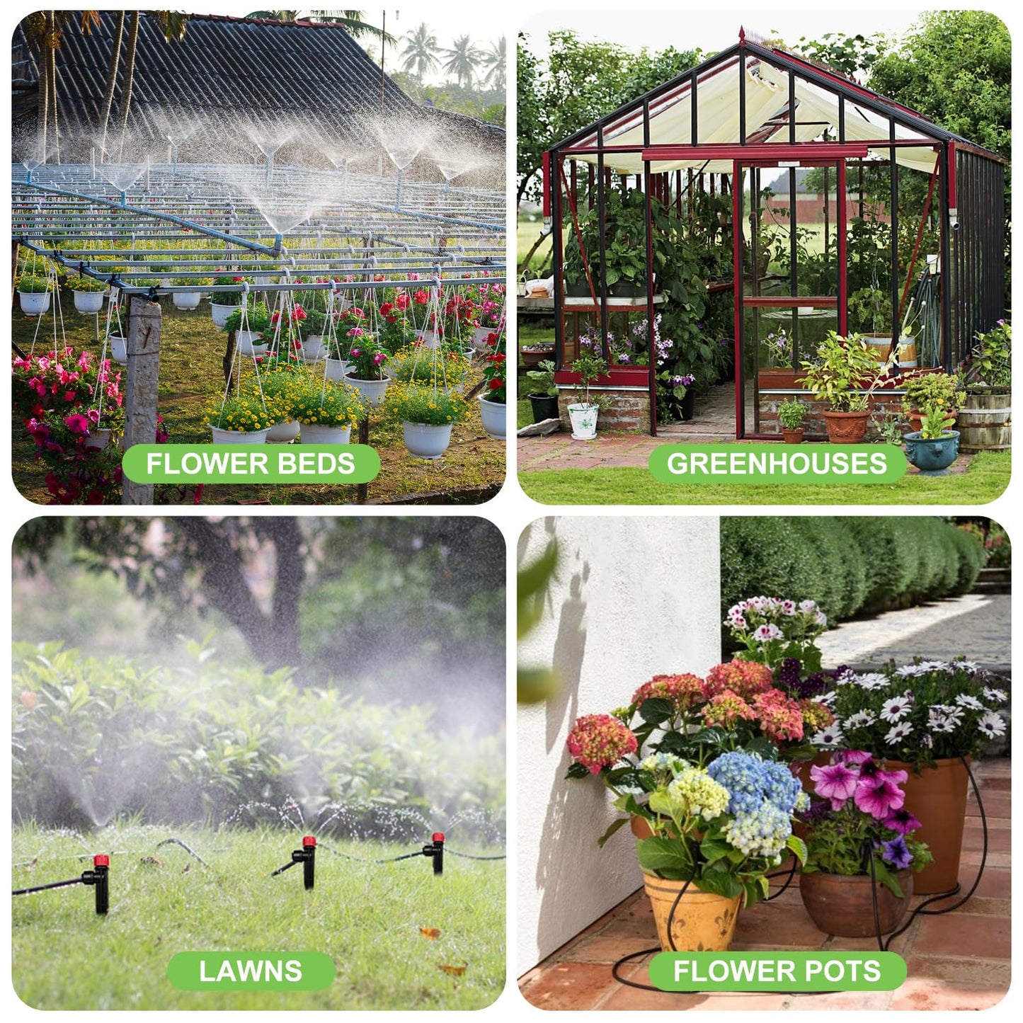 TJJFMM 230FT Drip Irrigation System for Garden with 40 Nozzles & Emitters, Garden Watering System with 1/2" & 1/4" Tube and Barbed Fittings - Adjustable Sprinklers Kit for Greenhouse, Lawn, Raised Bed