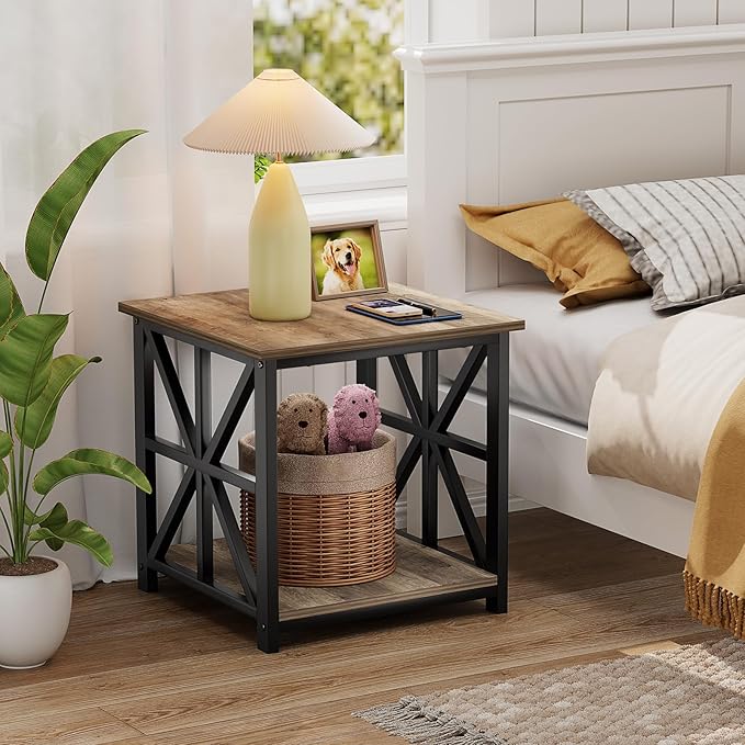 GreenForest End Table with 2-Tier Storage Shelf, 24 inch Large Side Table