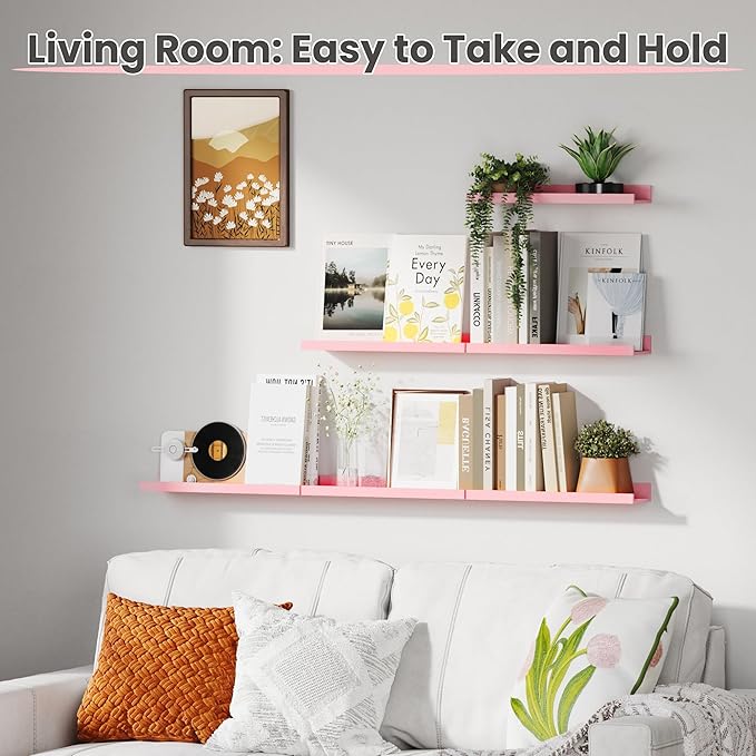 upsimples Pink Shelves for Wall, Living Room, Game Room, 6 Pack Wall Mounted
