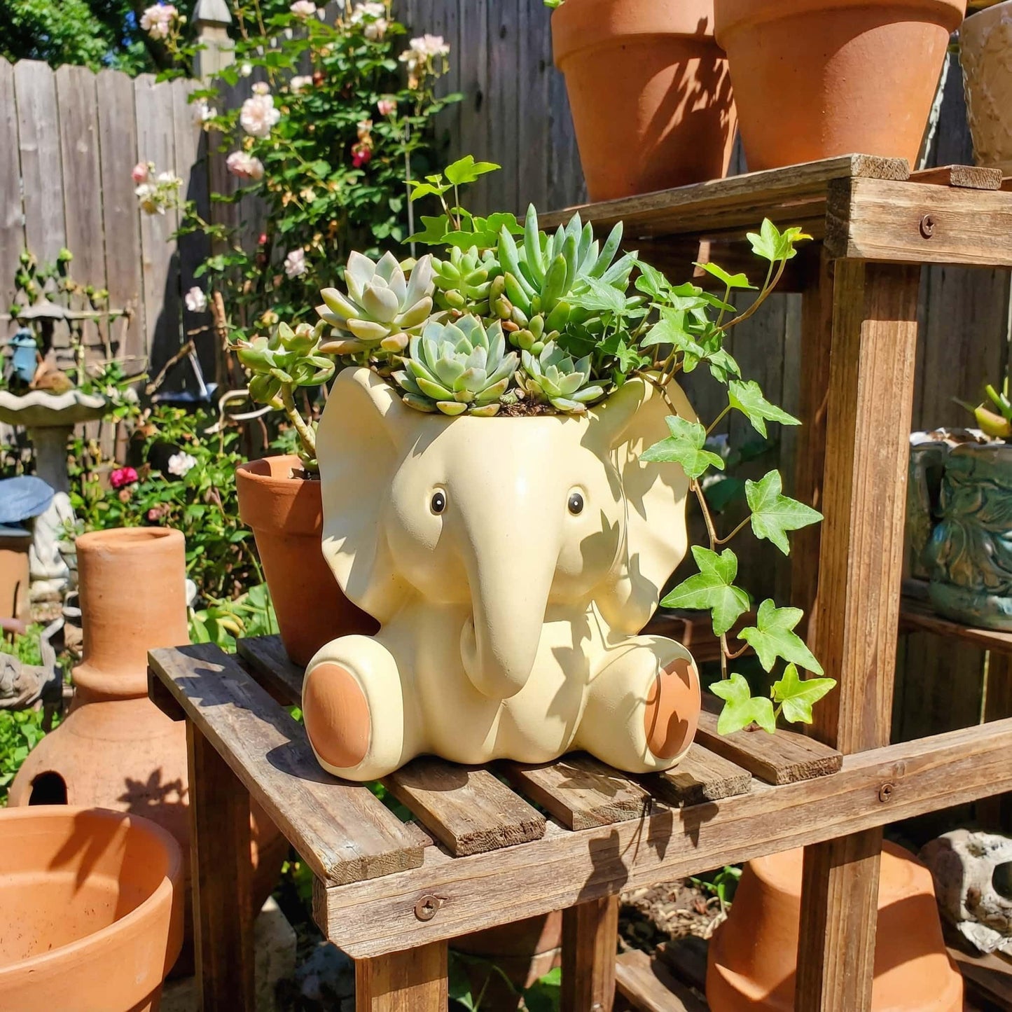 Euiroet Small Plant Container | Unique Resin Flower Pot Sculpture | Succulent Flower Pot | White Elephant Gifts for Women | Perfect Plant & Elephant Gifts | Indoor & Outdoor Use (White)