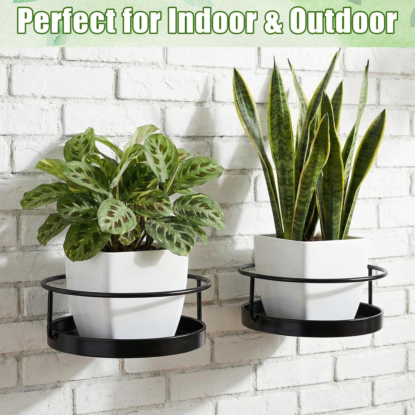 Afcabakila 2 Pcs Wall Mounted Plant Holder, Black Metal Flower Pot Hanger for IIndoor Outdoor Decorative Floating Shelves Planter Hanger Racks, Iron Wall Shelf with Ring for Balcony Living Room Decor
