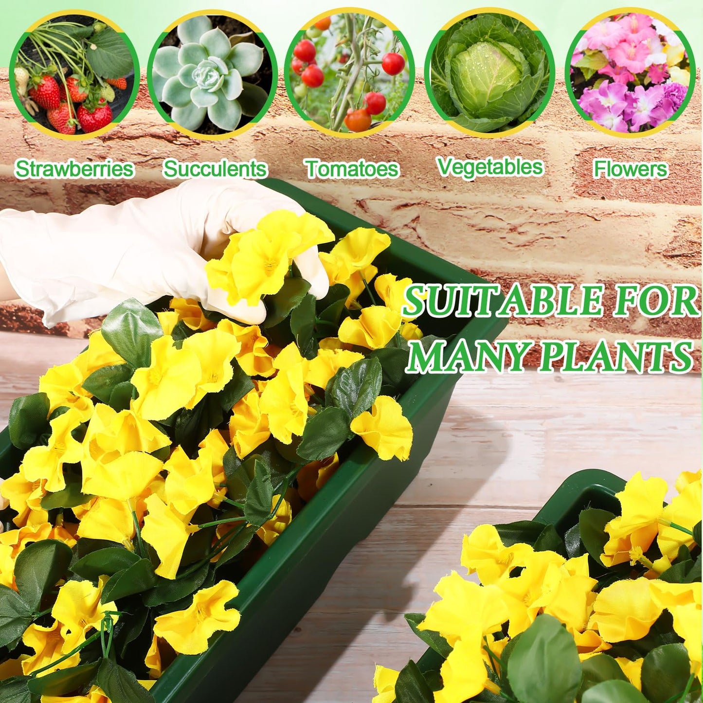 Funnymoom 8 Pack Plastic Hanging Flower Pots for Railing Fence Outdoor Planter 17 Inch Hanging Planter with Iron Brackets with Drainage Holes and Trays for Window Balconies Garden(Dark Green)