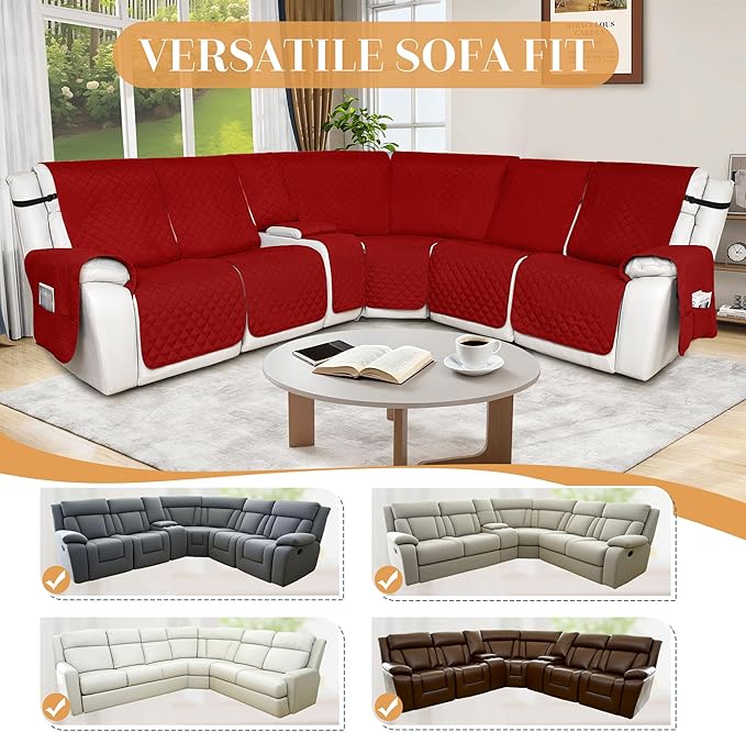 HDCAXKJ Reclining Sectional Couch Covers L Shape Recliner Sofa Middle Console