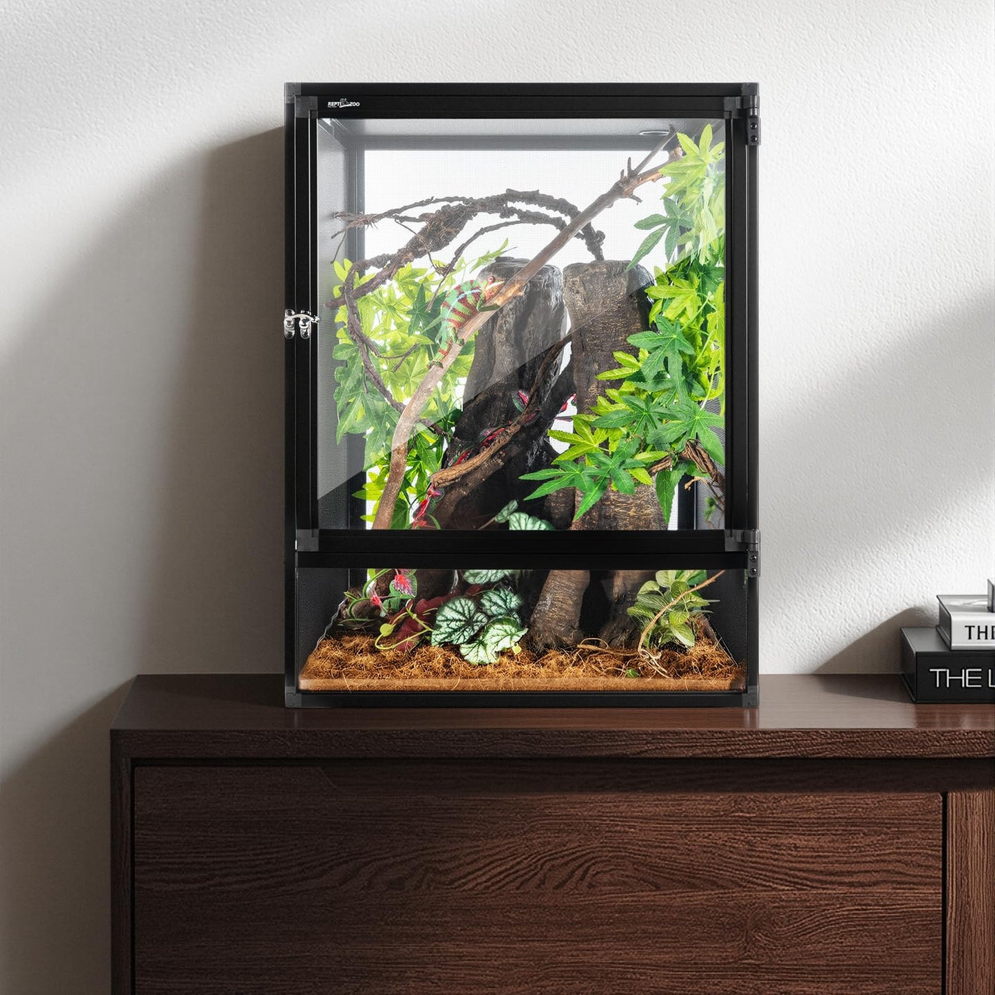 REPTI ZOO 18" x 18" x 24" Reptile Tank, Deluxe Foldable Screen Cage, 34 Gallon Vertical Terrarium with Fogger & Cable Pass, Tall Enclosure for Chameleon, Tree Frog, Crested Gecko, Arboreal Reptiles