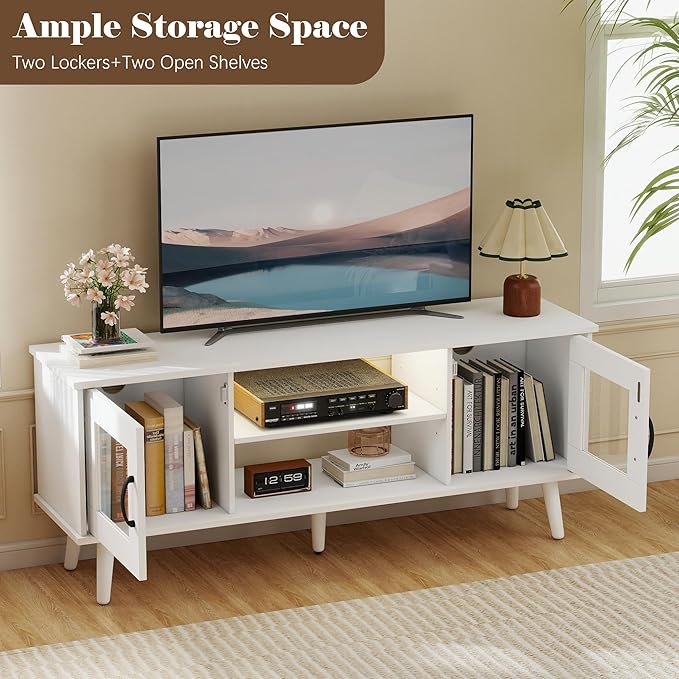 Turosur Wood TV Stand for 55 Inch TV, Mid Century Modern Entertainment Center