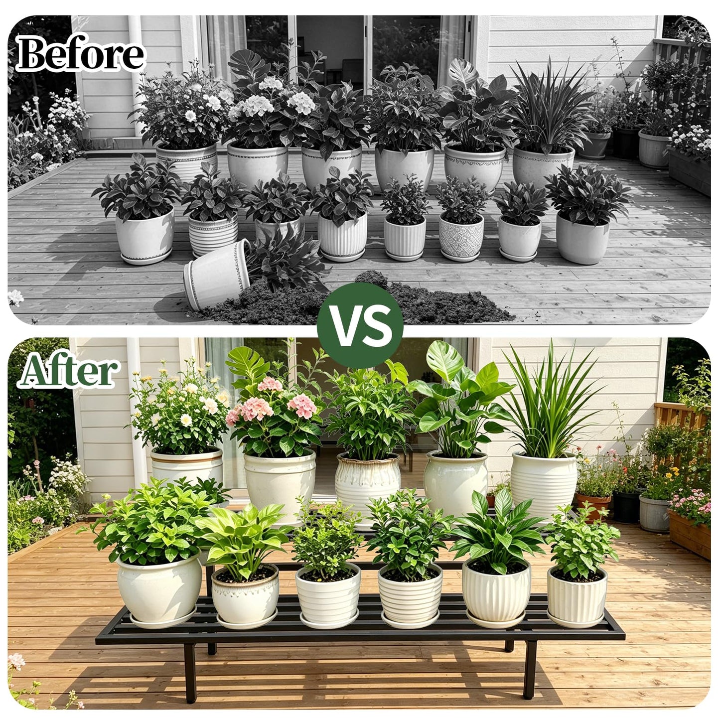 LLAXERGU Heavy Duty Plant Stand Outdoor Indoor, Large Metal Plant Stand 48" L x 10" W x 12" H Outdoor Plant Stands 2-Tier Flower Pot Stand 500 LBS Capacity for Patio Garden