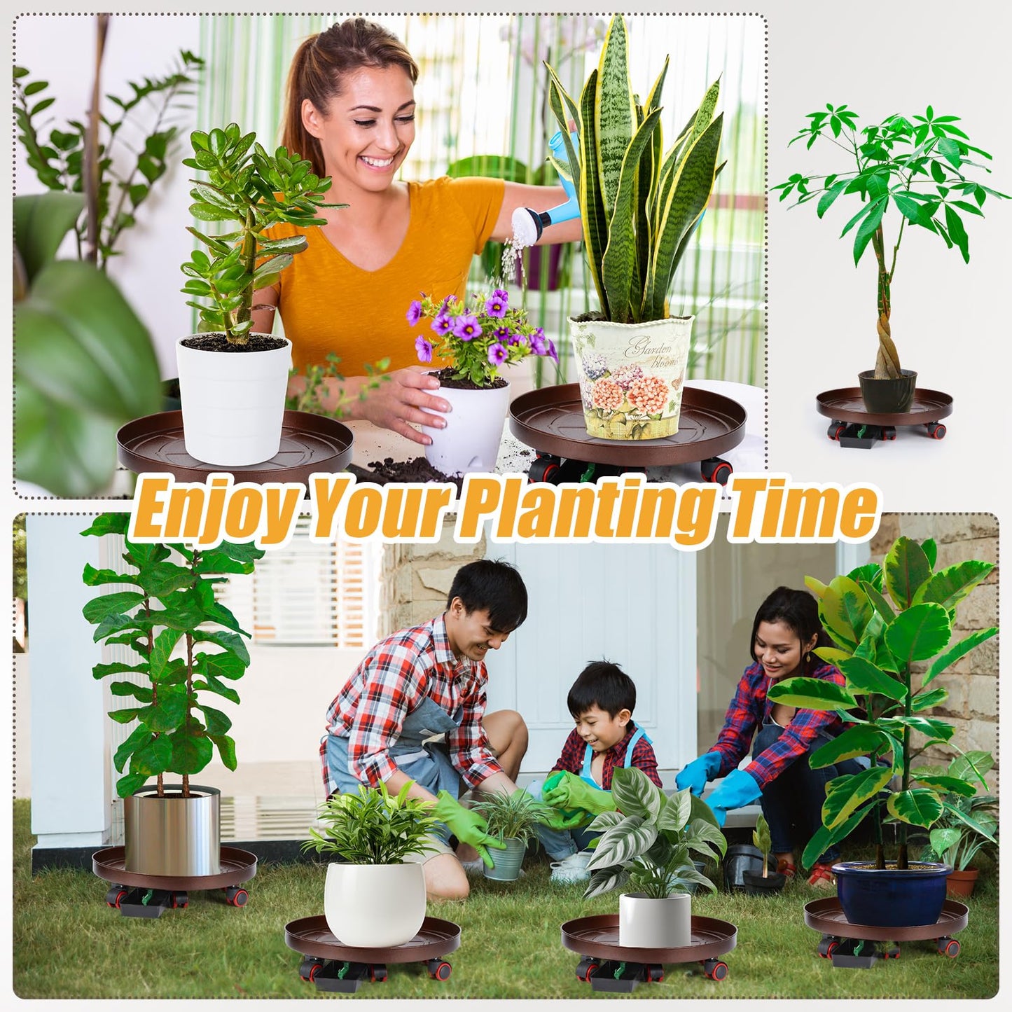 FoldTier 2 Pack 20 Inch Plant Stand with Lockable Wheels Heavy Duty Metal Caddy with Drain Hole Round Rolling Planter Large Flower Pot Dolly for Indoor Outdoor