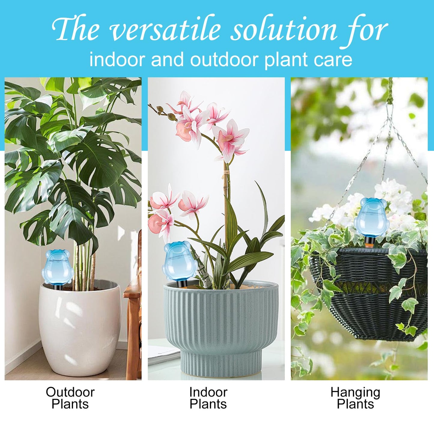 3Pcs Frog Plant Self Watering Globes for Indoor and Outdoor Plastic Water Bulbs Top Fill Plant Watering Globes Slow Release Terracotta Plant Watering Devices System for Plants, Blue