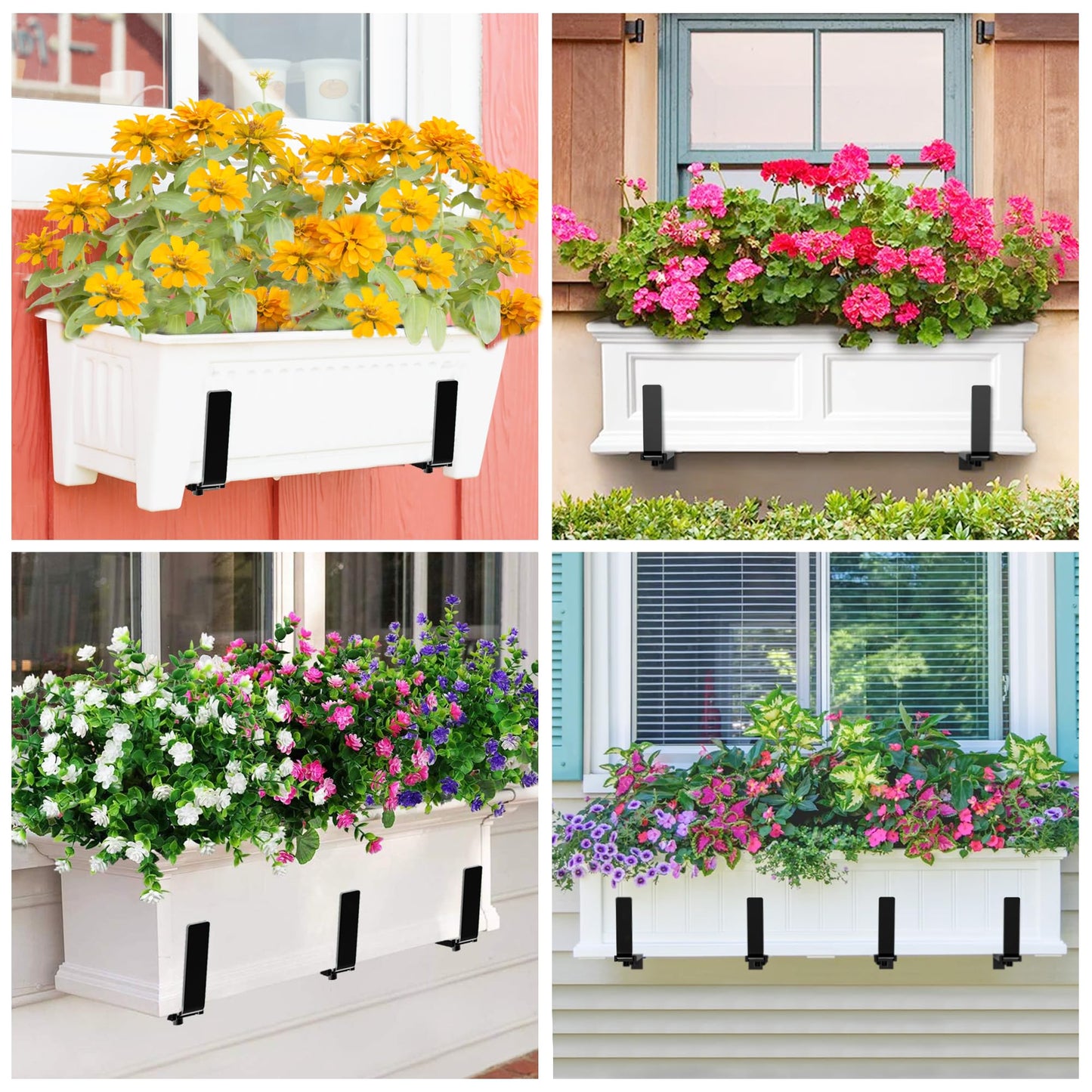 Y&M 6 PCS Adjustable Window Box Brackets for Planter Box, Heavy Duty Wall Mounted Hooks Hangers for Flower Baskets Holder Durable, Hanging Brackets for Fence Patio Garden Balcony