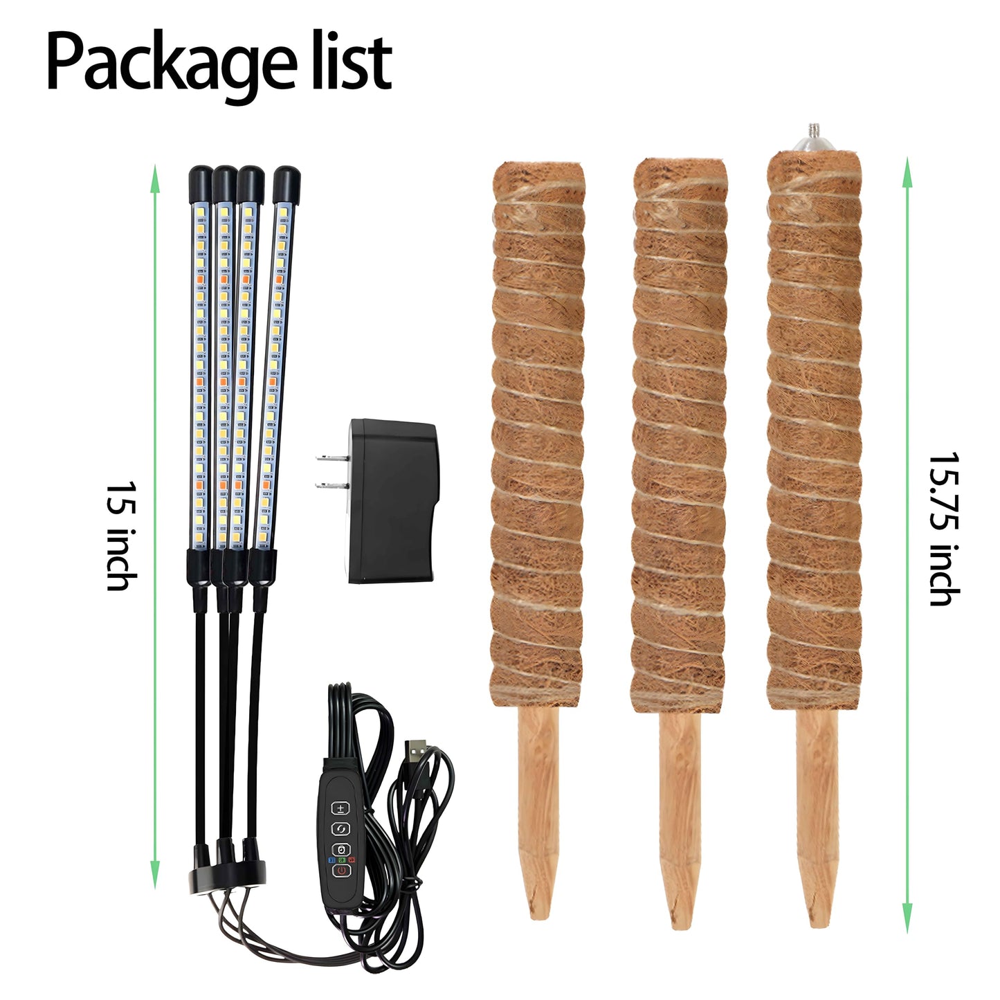 Grow Lights with Moss Pole for Indoor Plants, Full Spectrum LED Plant Light with Auto 3/9/12H Timer, Adjustable Height 15-54", Plant Lights Coco Coir Pole for Monstera, Philodendron, Climbing Plants
