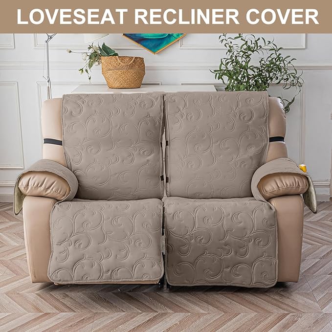 100% Waterproof Loveseat Recliner Cover, 4-Piece Split Reclining Couch Covers