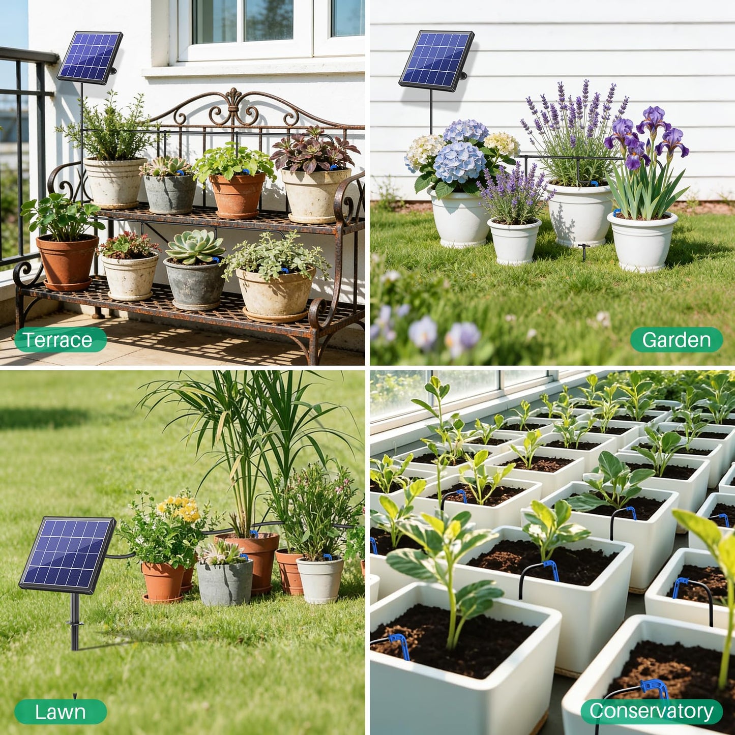 NFESOLAR 3W Solar Automatic Drip Irrigation Kit with LCD Timer, Customizable Watering Duration 1–30min & Interval 3h–7d, Anti-Siphoning Device for Potted Plants, Balcony, Garden, Patio, Vacation