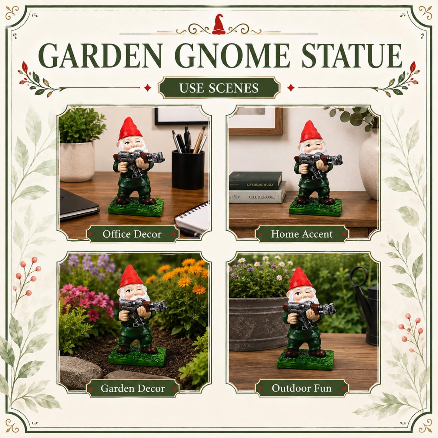 nezababy Military Garden Gnomes with Guns Funny Army Gnomes Outdoor Statues Naughty Desktop Indoor Outdoor Lawn Yard Decorations (F)