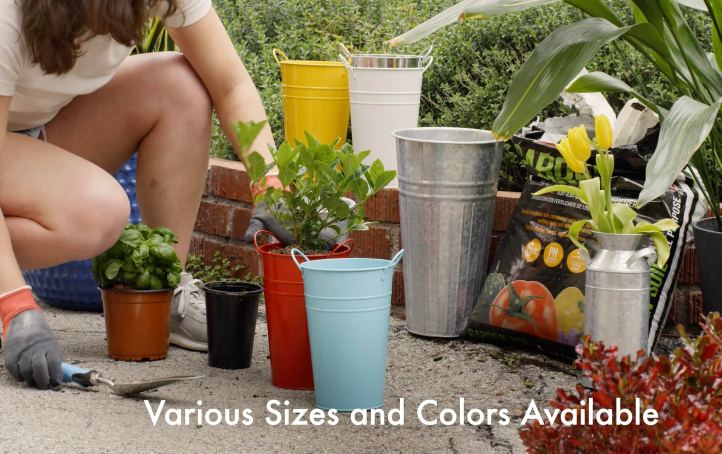 DAHO 4 Pack Tall Metal Planters for Plants, Flowers, Decor, Garden, Patio, Indoor or Outdoor (Galvnized, 9.06'')