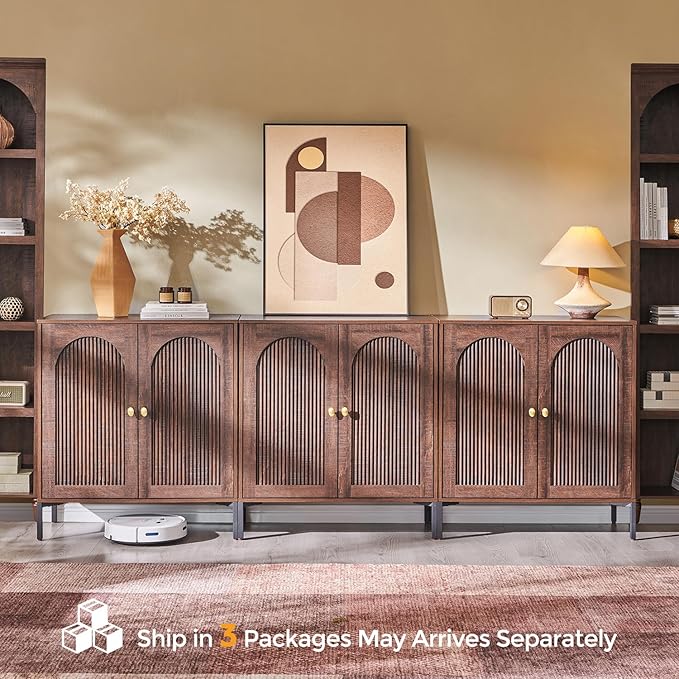 IFBUY Modern Sideboard Buffet Cabinet, 92.63" W Fluted Arched Buffet Cabinet