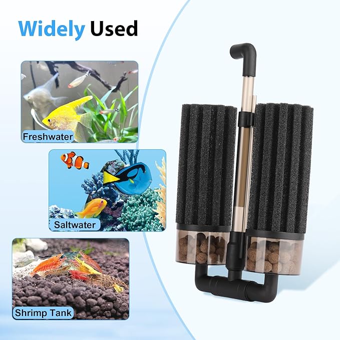 hygger Aquarium Double Sponge Filter: Upgraded Sponge Filter with Larger Filtration Area, Come with Extendable Clip, 2 Spare Biochemical Sponges, Bioceramic Balls, for Freshwater Saltwater Tank - S