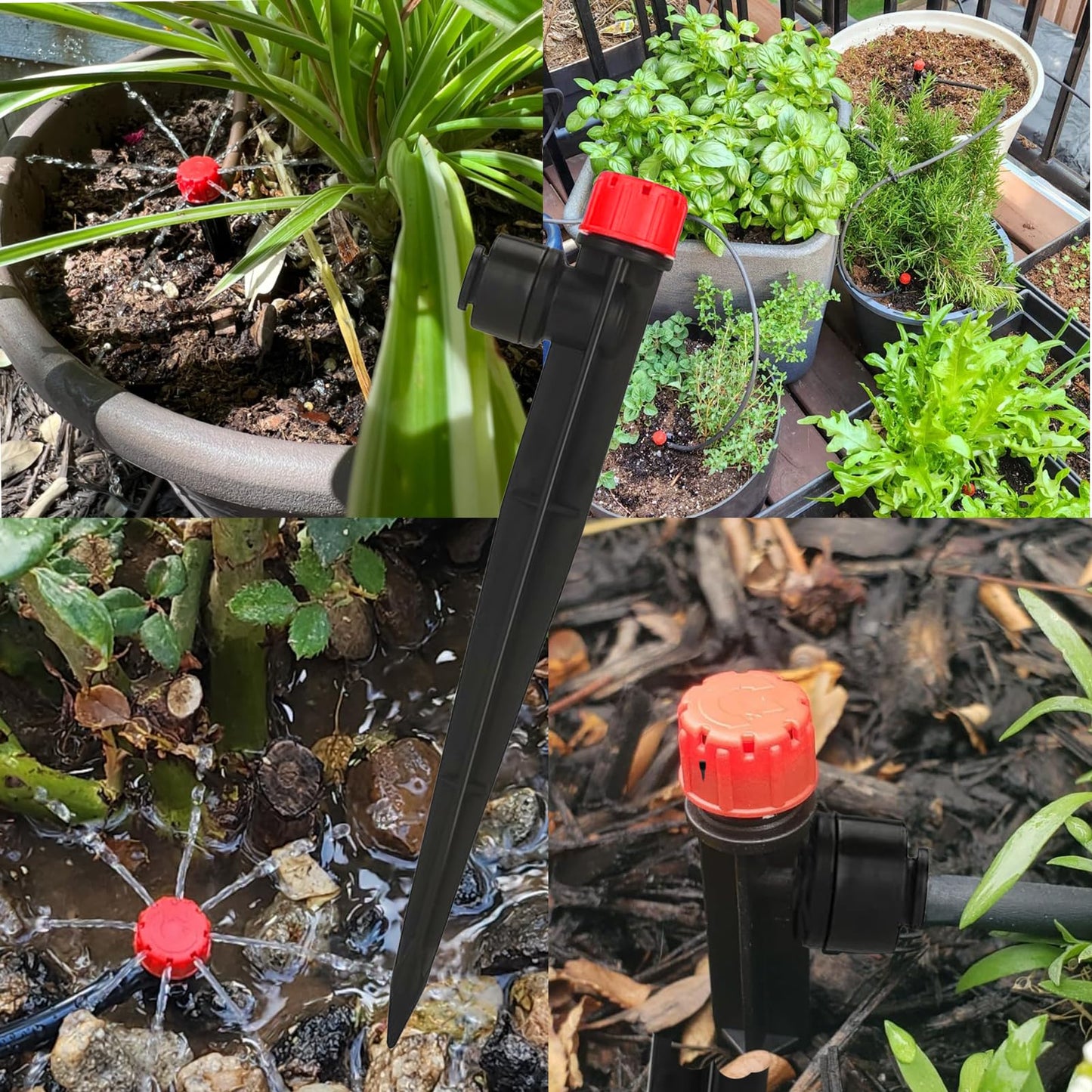 50 Pack Quick-Connect Irrigation Drippers for 1/4'' Irrigation Tubing 8 Hole Sprinkler Heads Push-to-Fit Drip Irrigation 360 Degree Adjustable Drip Emitters with Stake for Garden Patio Flower(Red)