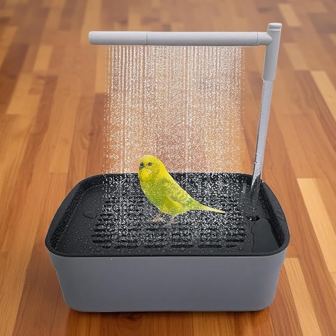 Parrot Shower - Indoor Bird Bath Station, Quiet Water Spray Unit, Automatic Cage Cleaning Flow System, Gentle Mist Bathing Setup For Finch Parakeet Cockatiel Lovebird African Grey | Home Aviary Care X