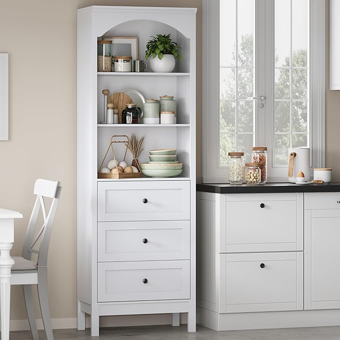 Bookshelf with Drawers, Floor Standing Display Storage Cabinet