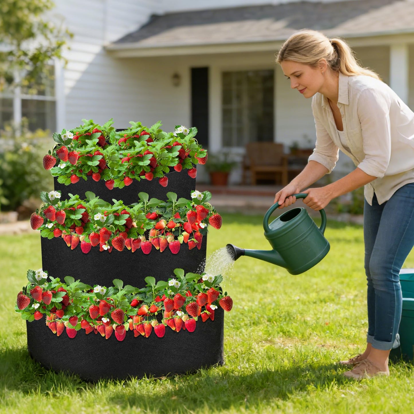 Sibosen 3 Tiered Fabric Strawberry Planter Strawberry Pyramid Planter for Outdoor Growing Vegetables Herb Plant(48 36 24 Inch )