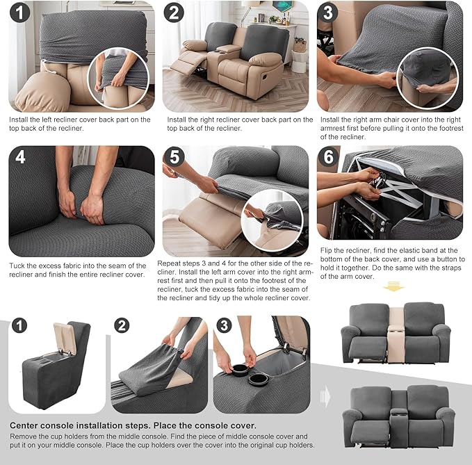 Genina Recliner Loveseat Covers, Stretch Reclining Sofa Covers, 2 Seater Couch