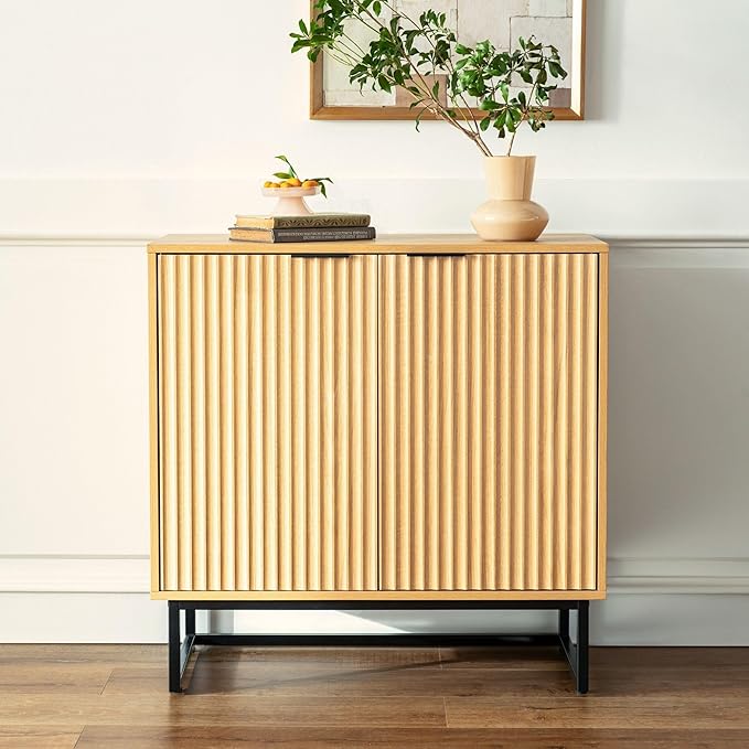EYYTHUNG Fluted Cabinet with Storage, Sideboard Buffet Cabinet with Adjustable