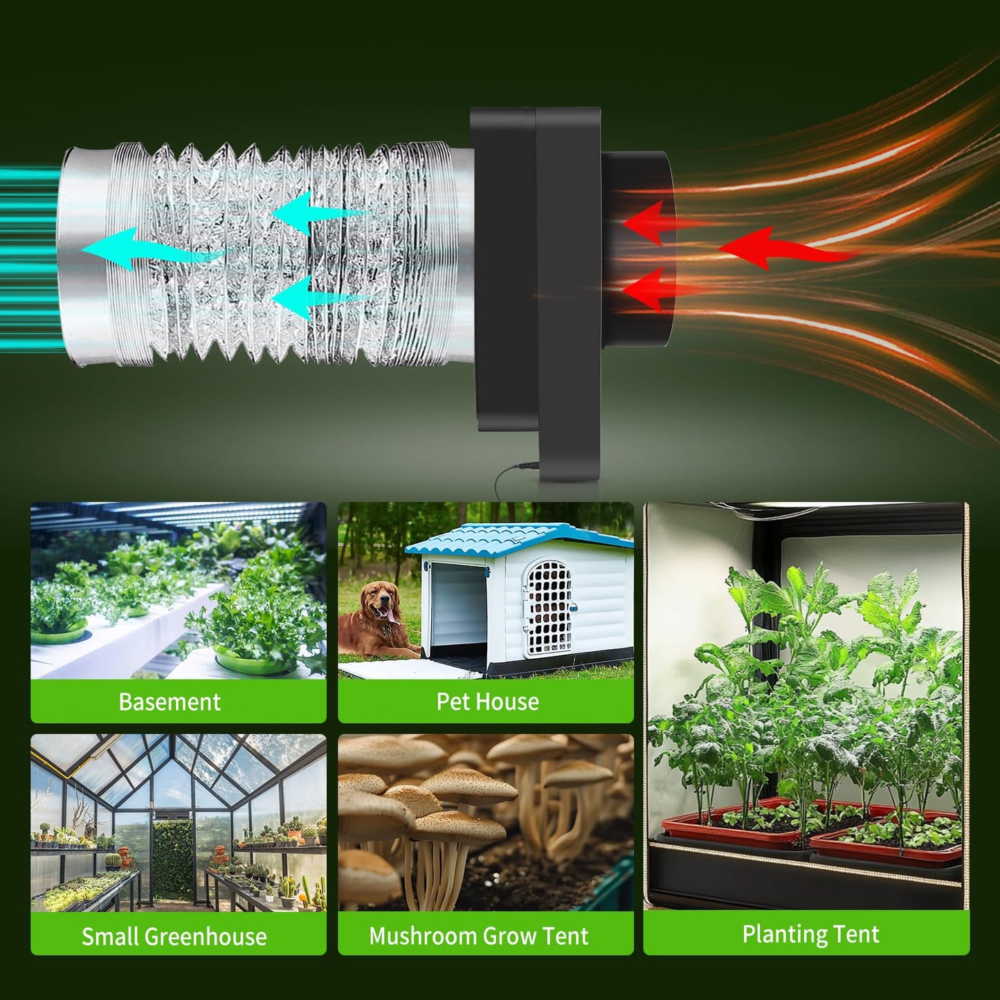 DAOTAILI 4-Inch Grow Tent Inline Duct Fan, Smart Temperature & Humidity Control, Automatic Ventilation System, for Grow Tents, Mushroom Rooms, Greenhouses (2-Pack)