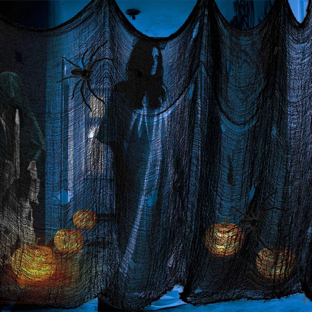 Tmflexe Halloween Creepy Cloth Giant (80 x 400 in.) Scary Gauze Cloth Spooky Halloween Decorations Party Supplies Decor Outdoor Yard Home Wall Haunted House Doorways Patio Garden Black
