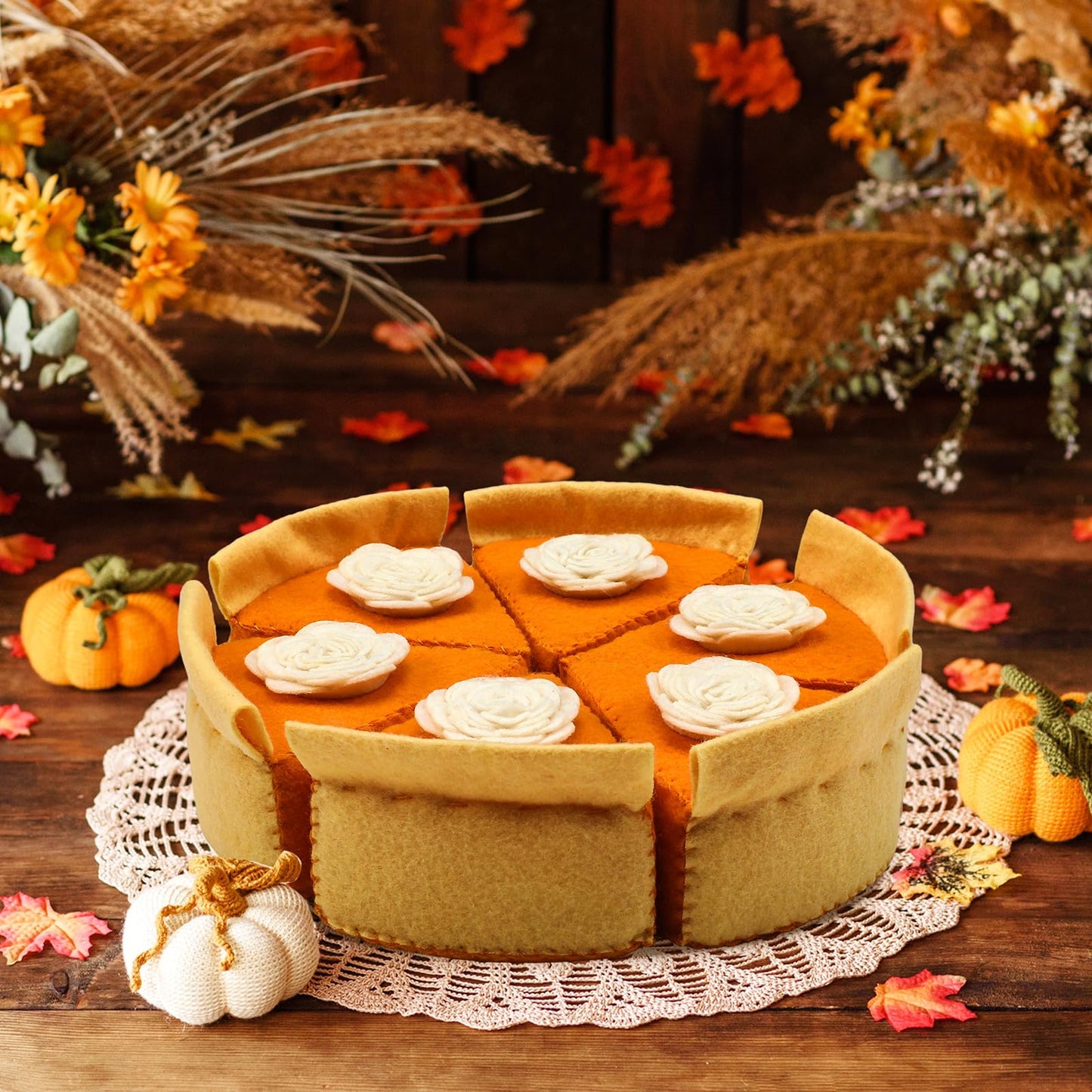 Hahafelt Fall Thanksgiving Felt Pumpkin Pie Decorations Faux Pumpkin Pie Slice Fall Tabletop Decor Mantel Table Centerpieces for Home Autumn Table Display House Harvest Play Holiday Festive Gift