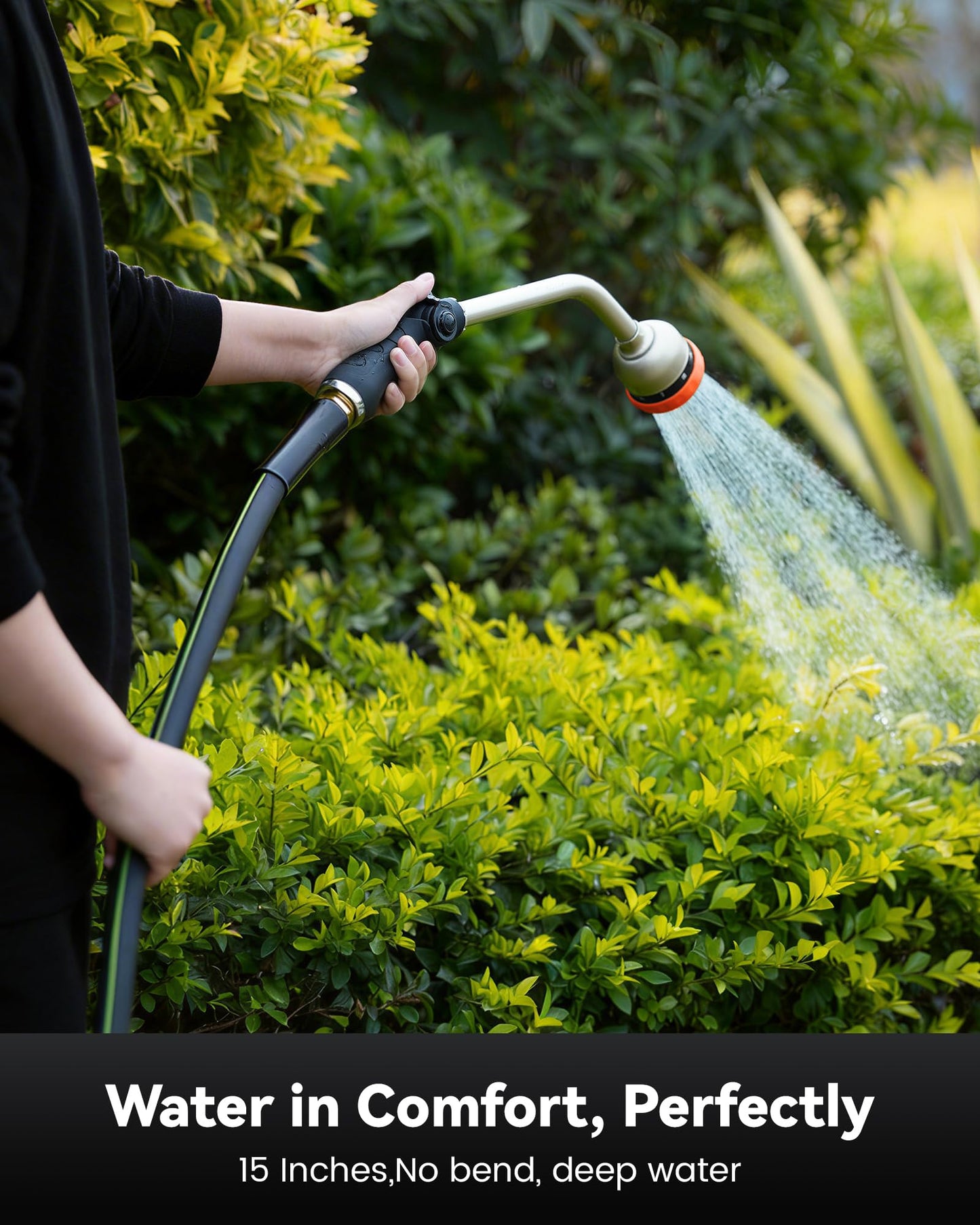 RAINPOINT Watering Wand, 16 Inch Metal Garden Hose Wand with 9 Spray Patterns, Long Hose Sprayer Nozzle For Hanging Baskets, Shrubs,Lawn (Orange)