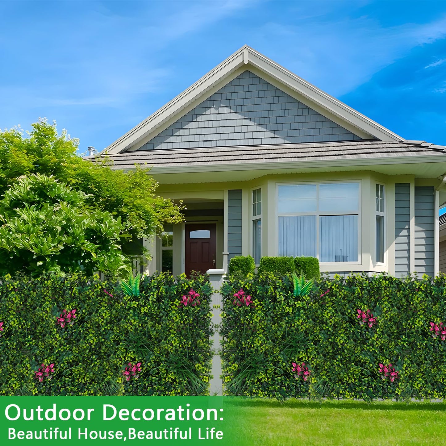 Yangrass Artificial Boxwood Wall Panels, 20''x20'' 12pcs Grass Wall Panels with Mint Plant Leaves, Greenery Backdrop Privacy Screen with UV Protection, Green Grass Wall for Garden Indoor Outdoor Decor