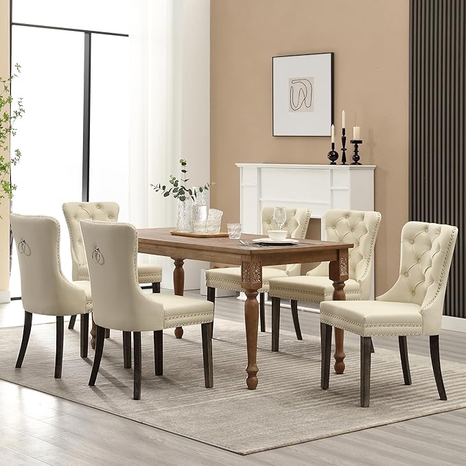 KCC Faux Leather Dining Chairs Set of 4, Upholstered High-end Tufted Dining