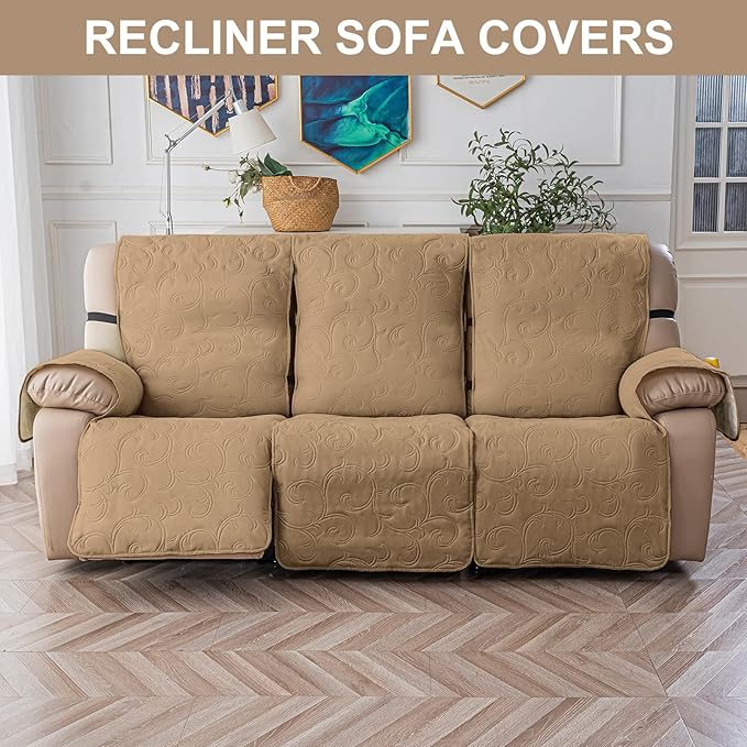 100% Waterproof Recliner Sofa Covers 3 Seater, 6-Piece Split Non-Slip Reclining