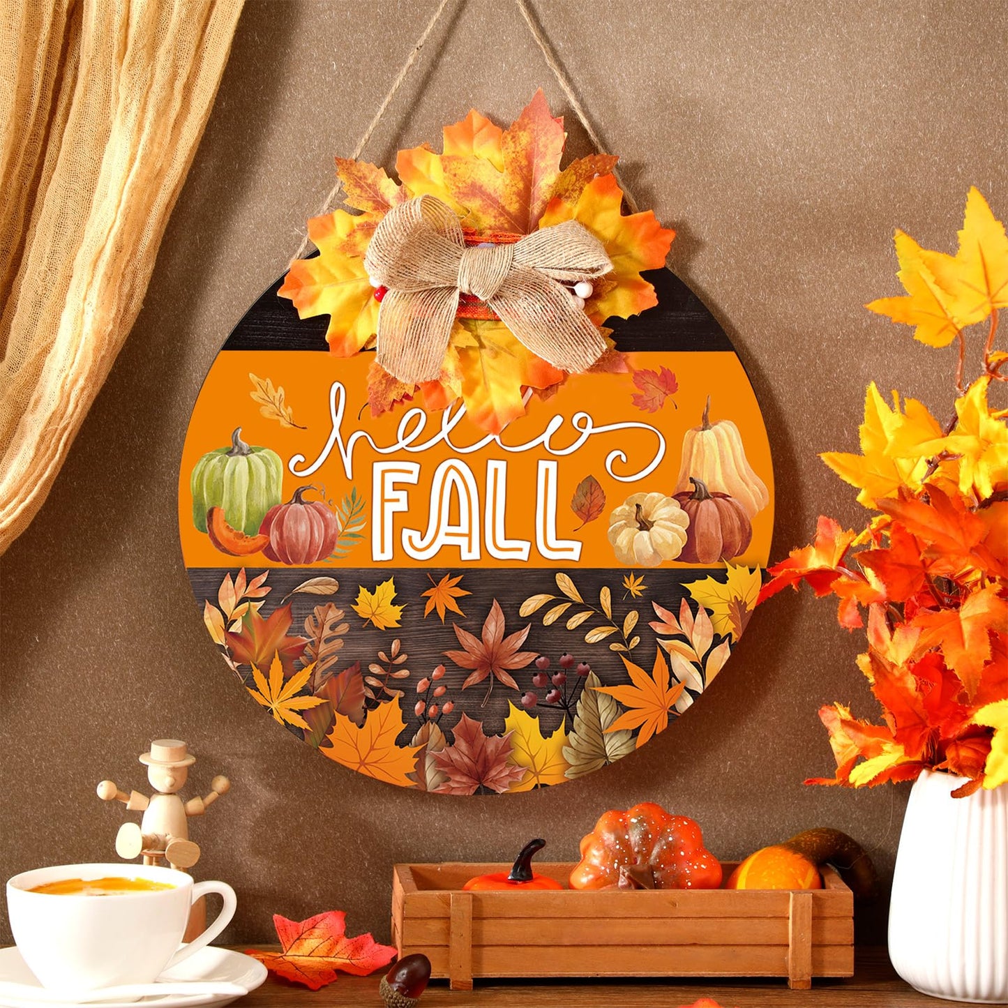 Vicenpal 22 Pcs Interchangeable Welcome Sign for Front Door with 17 Magnetic Icon Wooden Seasonal Front Porch Door Decor with 4 Seasonal Wreath for Holiday Halloween Christmas Gift(Black,Stylish)