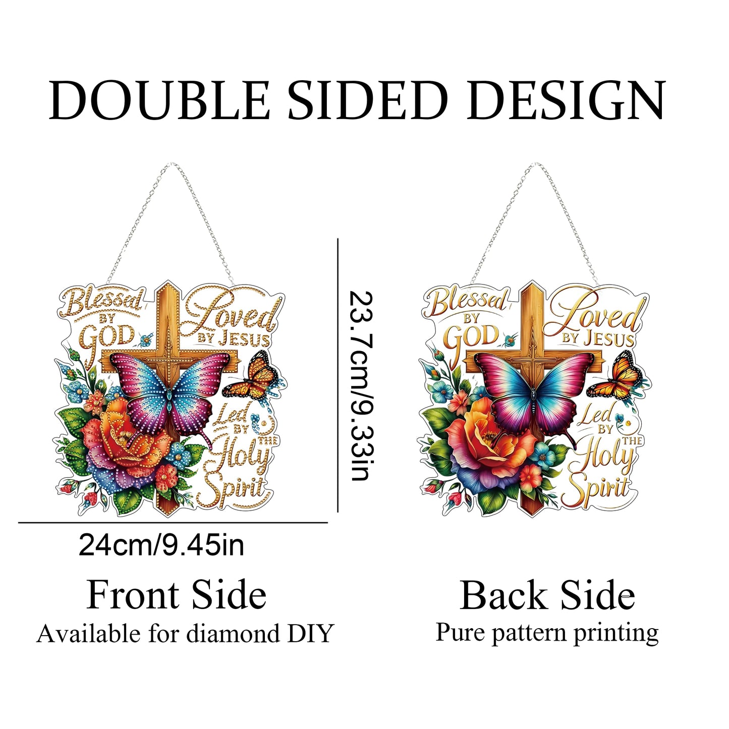 DIY Diamond Art Painting Wreath Kits,Special Shaped Rhinestone Hanging Ornament Diamond Art Window Pendants for Gift Home Garden Wall Hanging Kits,Double Sided (Cross)